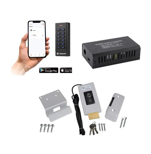 [FORTRESS EL+K1+LCPS-12V-3A] Mobile APP Keypad Pin Code with Electric lock and Access Control Power Supply Combo