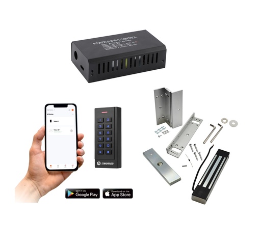 [FORTRESS ML+K1+LCPS-12V-3A] Mobile APP Keypad Pin Code with Magnetic lock and Access Control Power Supply Combo