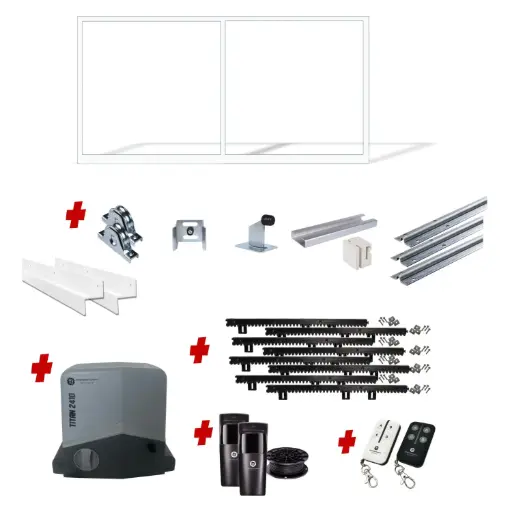 [FRAME12-4600WH-EXTCLAD x1+SLIDEHW+Titan2410] Up to 4200mm / 4.2m Opening (1200mm H) 4.6×1.2m Sliding Driveway Gate Package Cladding Gate Frame (External Cladding) (Pearl Gloss White Powder Coat) with extra heavy duty 24v sliding gate motor